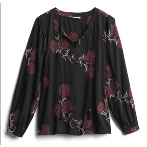 Pale Sky black with pink floral print blouse 23601